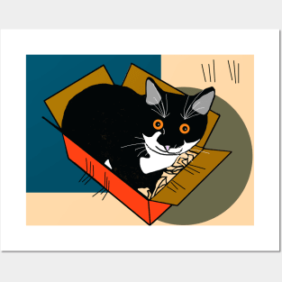 Cute Tuxedo Cat Kitty in a box  Copyright TeAnne Posters and Art